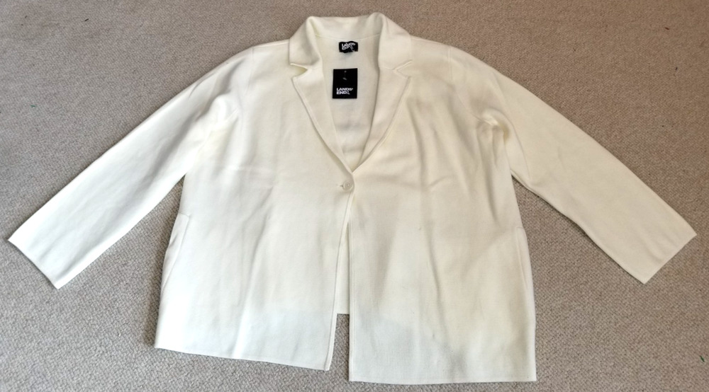 NWOT Womens Sweater/Jacket-LANDS' END-ivory cotton knit blazer Old Money-1X